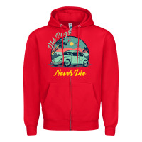 Red Vintage Funny Beetle Bug Distressed Classic Cars Old Bugs Never Die Zipper Hoodie - artisFamous