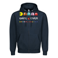 Navy cool retro 80s pacman ghosts video games Zipper Hoodie - artisFamous