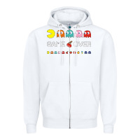 White cool retro 80s pacman ghosts video games Zipper Hoodie - artisFamous