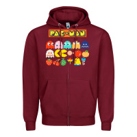 Burgundy 80s pacman ghosts video games Zipper Hoodie - artisFamous