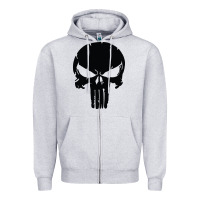 Heather Grey the punisher skull black Zipper Hoodie - artisFamous