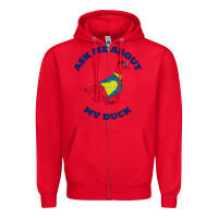 Red ask me about my duck Zipper Hoodie - artisFamous