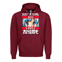 Burgundy just a girl who loves anime japanese cute Zipper Hoodie - artisFamous