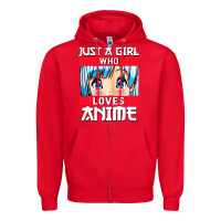 Red just a girl who loves anime japanese cute Zipper Hoodie - artisFamous