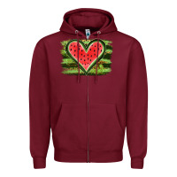 Burgundy Watermelon Heart Zipper Hoodie - artisFamous