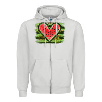 Dove Grey Watermelon Heart Zipper Hoodie - artisFamous