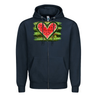 Navy Watermelon Heart Zipper Hoodie - artisFamous