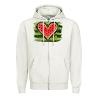 Oatmeal Heather Watermelon Heart Zipper Hoodie - artisFamous