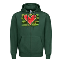 Sports Green Watermelon Heart Zipper Hoodie - artisFamous