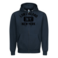 Navy long island ny gym style distressed amber print Zipper Hoodie - artisFamous