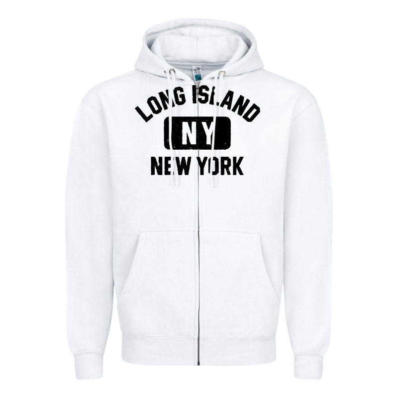 Long Island Ny Gym Style Distressed Amber Print Zipper Hoodie by artisFamous | Teevron