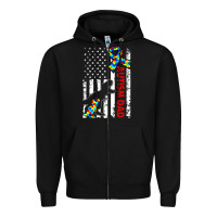 Black mens distressed dinosaur autism dad usa flag Zipper Hoodie - artisFamous