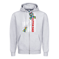 Heather Grey mens distressed dinosaur autism dad usa flag Zipper Hoodie - artisFamous