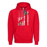 Red mens distressed dinosaur autism dad usa flag Zipper Hoodie - artisFamous