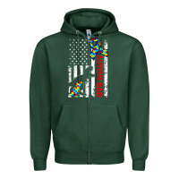 Mens Distressed Dinosaur Autism Dad Usa Flag Zipper Hoodie | Teevron