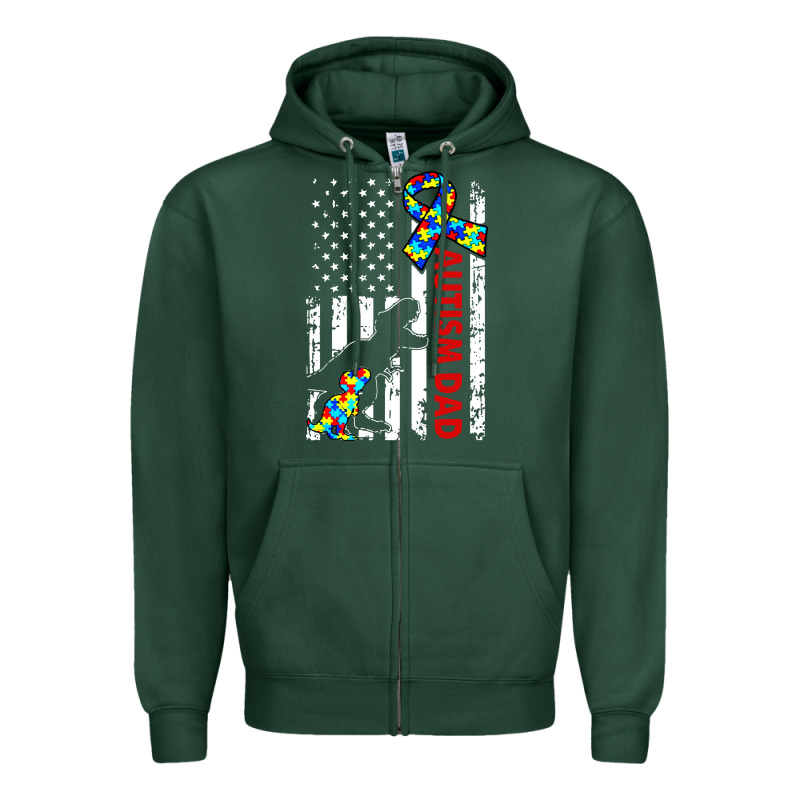 Mens Distressed Dinosaur Autism Dad Usa Flag Zipper Hoodie by artisFamous | Teevron