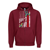 Burgundy mens distressed dinosaur autism dad usa flag Zipper Hoodie - artisFamous