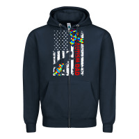 Navy mens distressed dinosaur autism dad usa flag Zipper Hoodie - artisFamous