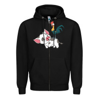 Black hei hei rooster and pig funny cartoon Zipper Hoodie - artisFamous