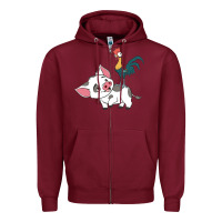 Burgundy hei hei rooster and pig funny cartoon Zipper Hoodie - artisFamous