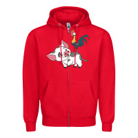 Red hei hei rooster and pig funny cartoon Zipper Hoodie - artisFamous