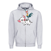 Heather Grey hei hei rooster and pig funny cartoon Zipper Hoodie - artisFamous