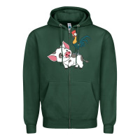 Sports Green hei hei rooster and pig funny cartoon Zipper Hoodie - artisFamous