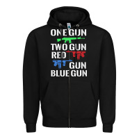 Black one gun two gun red gun blue gun Zipper Hoodie - artisFamous