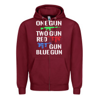 Burgundy one gun two gun red gun blue gun Zipper Hoodie - artisFamous