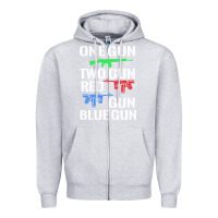 Heather Grey one gun two gun red gun blue gun Zipper Hoodie - artisFamous