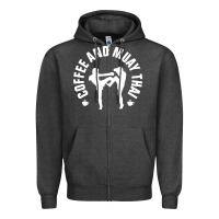 Charcoal Heather caffè e muay thai divertente Zipper Hoodie - artisFamous