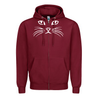 Burgundy cat face Zipper Hoodie - artisFamous
