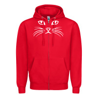 Red cat face Zipper Hoodie - artisFamous