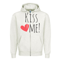 Oatmeal Heather Kiss Me Zipper Hoodie - artisFamous
