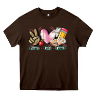 Chocolate Brown Peace love teach Heavy Core Tee - CowGirlArtShop
