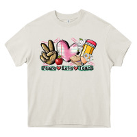 Cream Peace love teach Heavy Core Tee - CowGirlArtShop