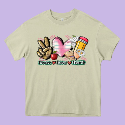 Peace Love Teach Heavy Core Tee Designed By Cowgirlartshop
