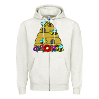 Oatmeal Heather bee hive Zipper Hoodie - artisFamous