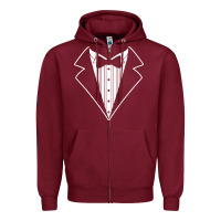 Burgundy fake tux tuxedo suit tie Zipper Hoodie - artisFamous