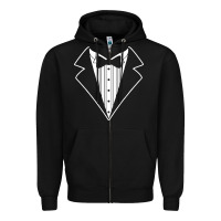 Black fake tux tuxedo suit tie Zipper Hoodie - artisFamous