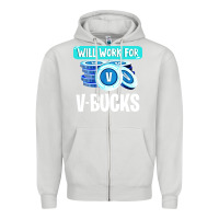 Dove Grey will work for v bucks youth gamer Zipper Hoodie - artisFamous