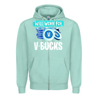 Seafoam will work for v bucks youth gamer Zipper Hoodie - artisFamous