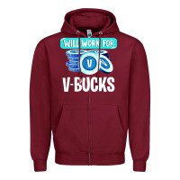 Burgundy will work for v bucks youth gamer Zipper Hoodie - artisFamous