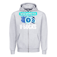 Heather Grey will work for v bucks youth gamer Zipper Hoodie - artisFamous