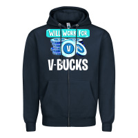 Navy will work for v bucks youth gamer Zipper Hoodie - artisFamous