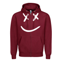 Burgundy x eyed smiley face x eyes smiling Zipper Hoodie - artisFamous