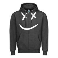 Charcoal Heather x eyed smiley face x eyes smiling Zipper Hoodie - artisFamous