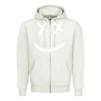 Oatmeal Heather x eyed smiley face x eyes smiling Zipper Hoodie - artisFamous
