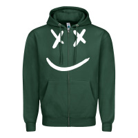 Sports Green x eyed smiley face x eyes smiling Zipper Hoodie - artisFamous