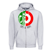 Heather Grey sips and  trips Zipper Hoodie - artisFamous